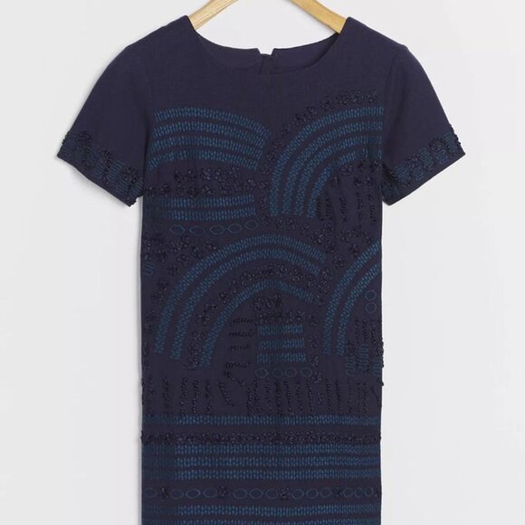 Navy Blue Anthropologie Embroidered Short Sleeve Shift Dress (NWT) - Picture 6 of 7